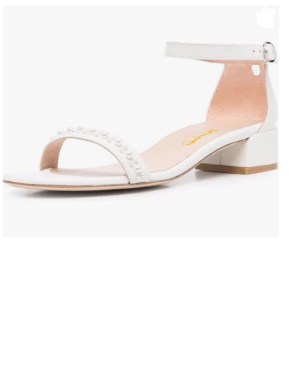 XYD White Pearls Open Toe Strappy Low Block Heel Sandal Ankle Strap with Buckle